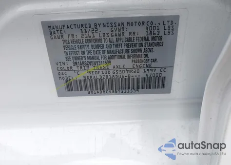 2022 Nissan Sentra Sv из США, поврежденный, VIN 3N1AB8CV5NY311539